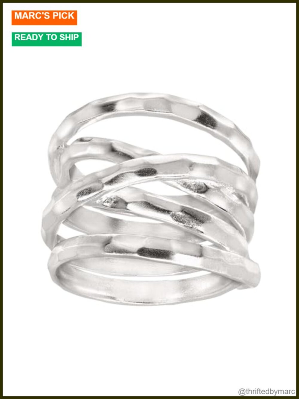 Sterling Silver Wrapped Up Overlapping Textured Band Ring Size 11